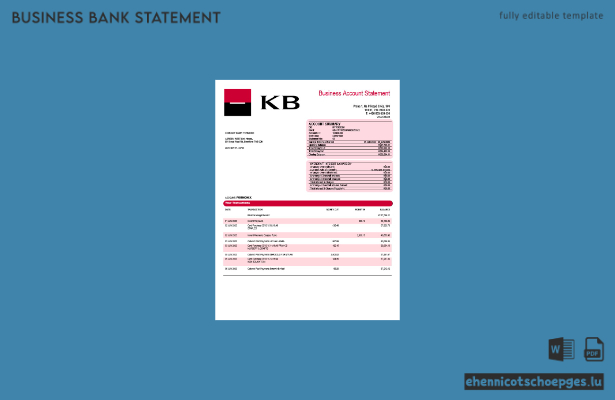 Komercni banka Firmenkontoauszug Word- und PDF-Beispielvorschau